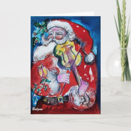 SANTA CLAUS PLAYING VIOLIN Christmas Greetings Holiday Card