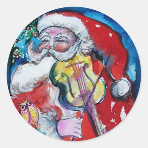 SANTA CLAUS PLAYING VIOLIN Christmas Party Classic Round Sticker