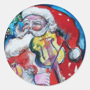 SANTA CLAUS PLAYING VIOLIN Christmas Party Classic Round Sticker