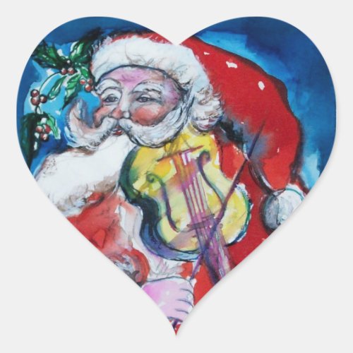 SANTA CLAUS PLAYING VIOLIN Christmas Party Heart Sticker
