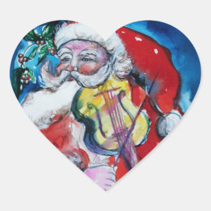 SANTA CLAUS PLAYING VIOLIN Christmas Party Heart Sticker