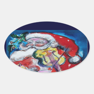 SANTA CLAUS PLAYING VIOLIN Christmas Party Oval Sticker