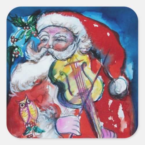 SANTA CLAUS PLAYING VIOLIN Christmas Party Square Sticker