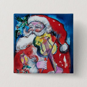 SANTA CLAUS PLAYING VIOLIN,Musical Christmas Pinback Button