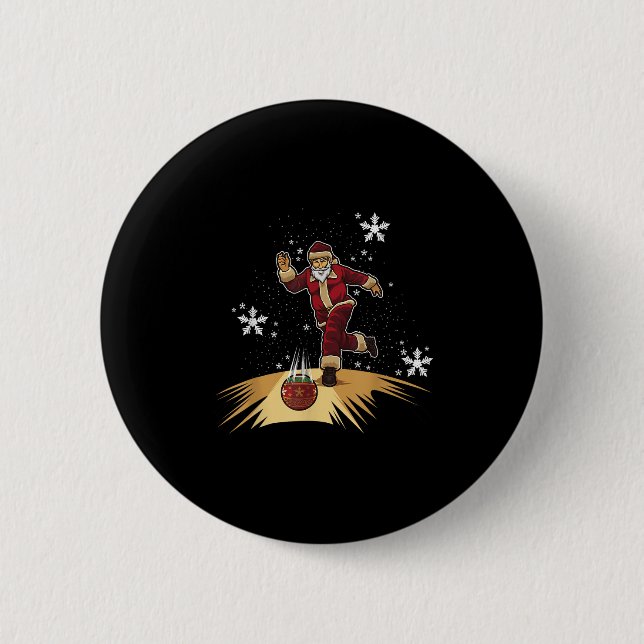 Santa Claus Plays Bowling - Xmas Gift For Your Bow Button (Front)