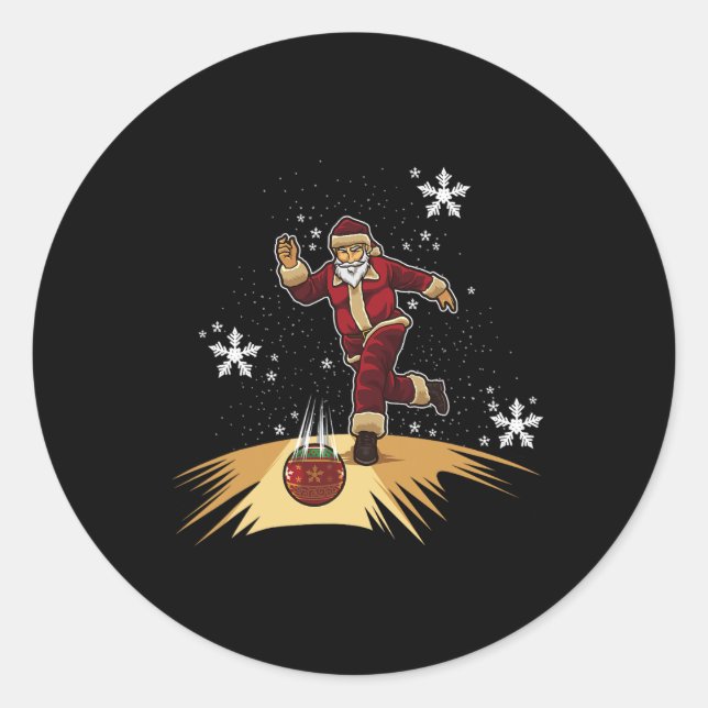 Santa Claus Plays Bowling - Xmas Gift For Your Bow Classic Round Sticker (Front)