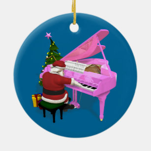 Santa Claus Plays Pink Piano Ceramic Ornament