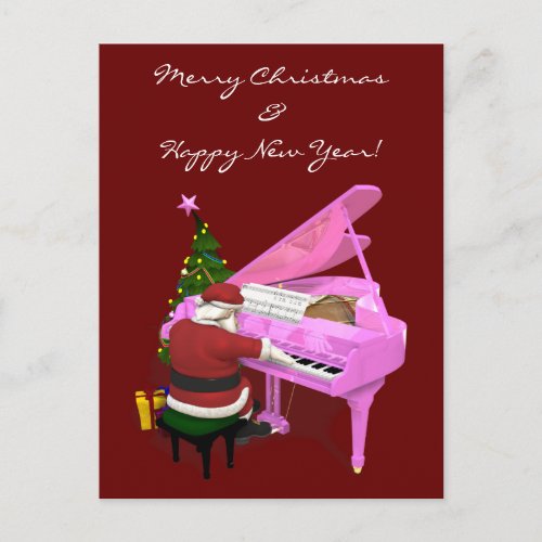 Santa Claus Plays Pink Piano Holiday Postcard