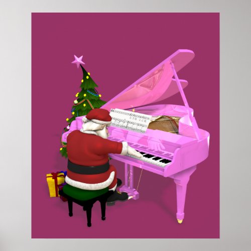 Santa Claus Plays Pink Piano Poster