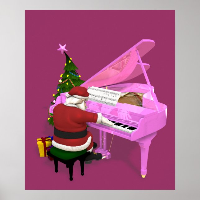 Santa Claus Plays Pink Piano Poster (Front)