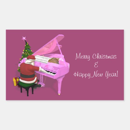 Santa Claus Plays Pink Piano Rectangular Sticker