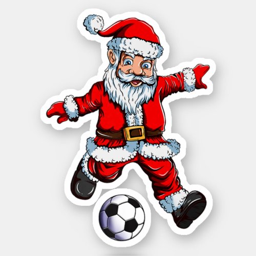 Santa Claus Plays Soccer Sportsman Christmas Sticker