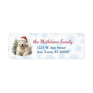 Santa Claus Polar Bear Blue Snowflake Label