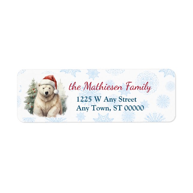 Santa Claus Polar Bear Blue Snowflake Label (Front)
