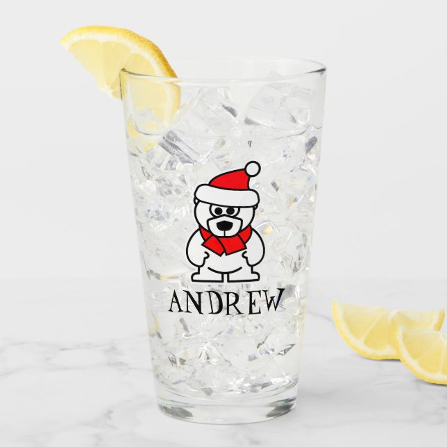 Santa Claus polar bear Christmas cartoon custom Glass (Front Ice)