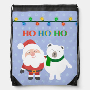 Santa Claus polar bear cute ho ho ho Christmas Drawstring Bag