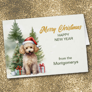 Santa Claus Poodle with Gifts Christmas Cards