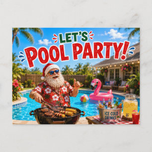 Santa Claus Pool Christmas Party Invitation Postcard