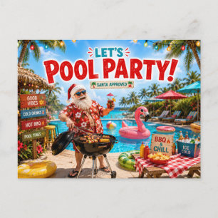 Santa Claus Pool Christmas Party Invitation Postcard
