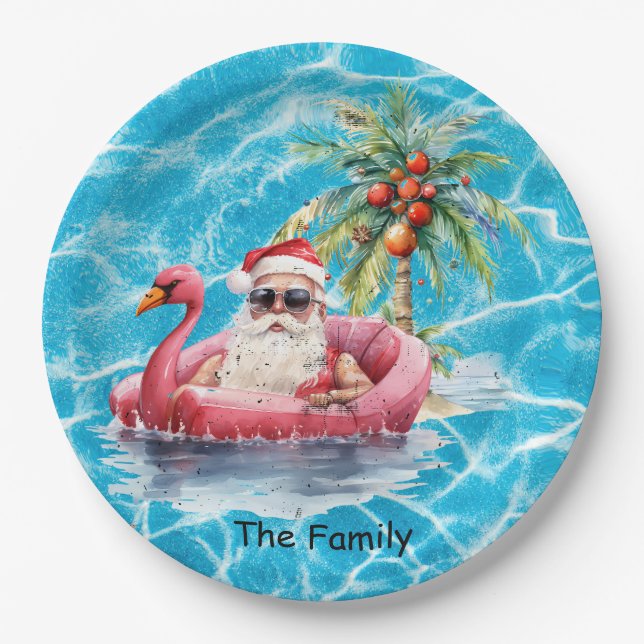  SANTA Claus pool party  Christmas in July  Paper Plates (Front)