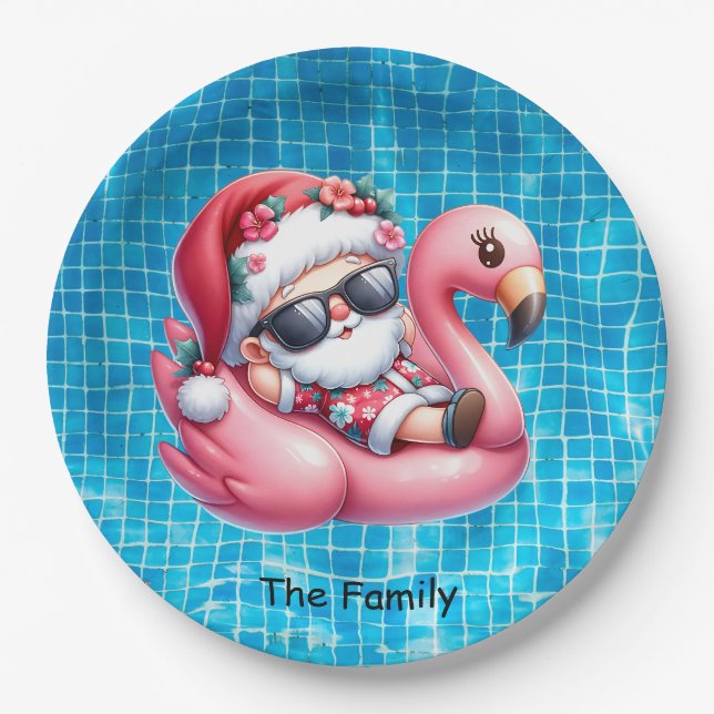  SANTA Claus pool party  Christmas in July  Paper Plates (Front)