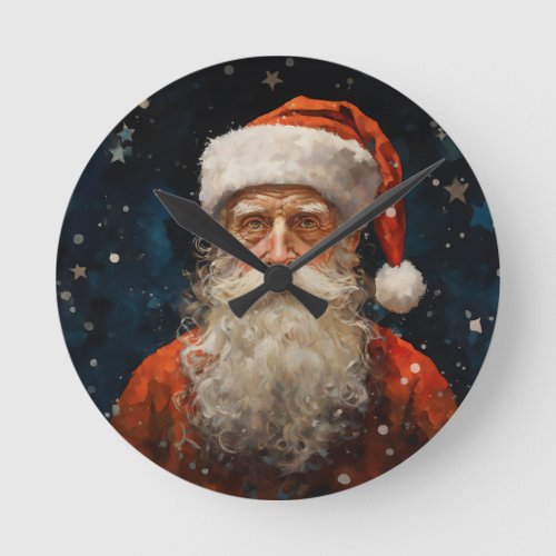 Santa Claus Portrait Van Gogh Style Round Clock