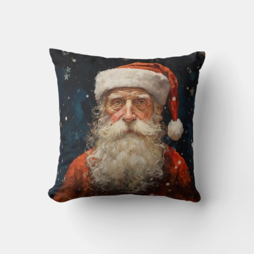 Santa Claus Portrait Van Gogh Style Throw Pillow