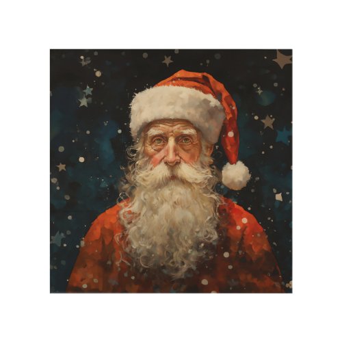 Santa Claus Portrait Van Gogh Style Wood Wall Art