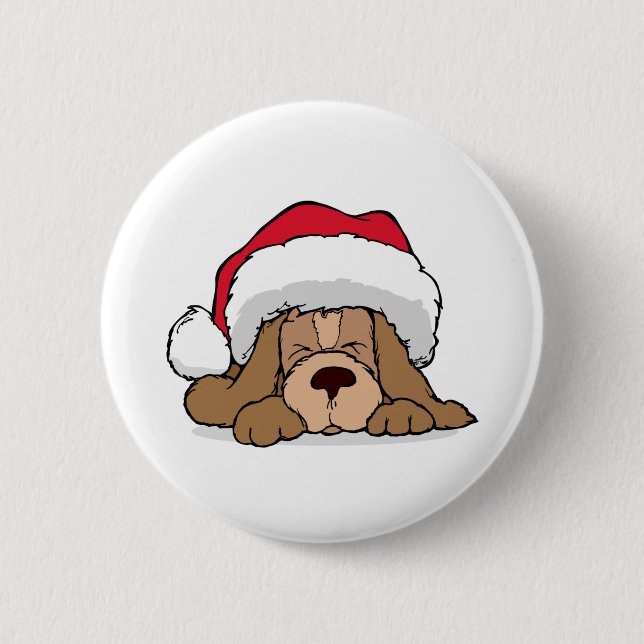 Santa Claus Puppy Pinback Button (Front)
