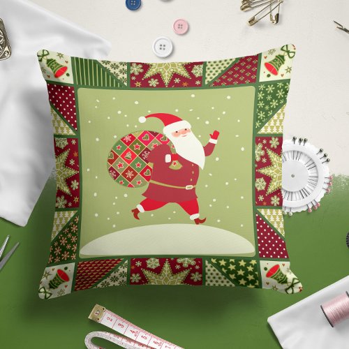 Santa Claus Quilt  Christmas Throw Pillow