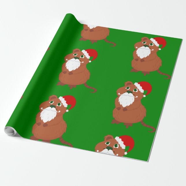 santa claus quokka australian christmas wrapping paper (Unrolled)