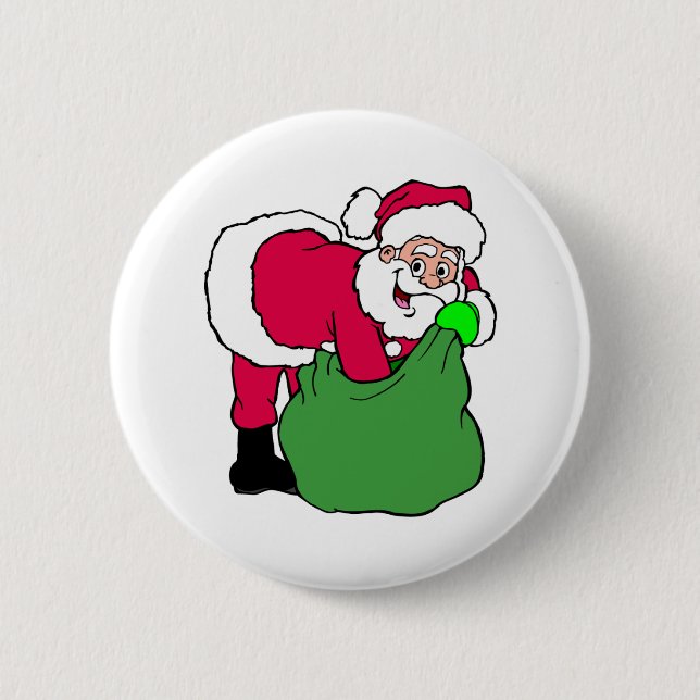 Santa Claus Reaches Into Pack Pinback Button (Front)
