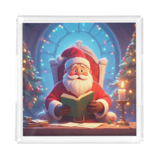 Santa Claus Reading a Book by Candlelight Acrylic Tray