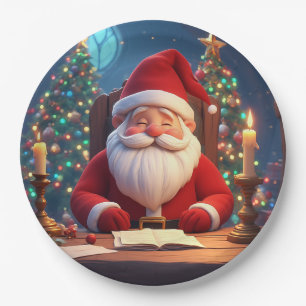 Santa Claus Reading a Book by Candlelight Paper Plates
