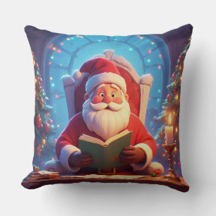 Santa Claus Reading a Book by Candlelight Throw Pillow