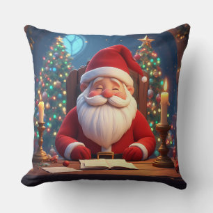 Santa Claus Reading a Book by Candlelight Throw Pillow