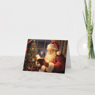 Santa Claus Reading by the Christmas Tree Holiday Card