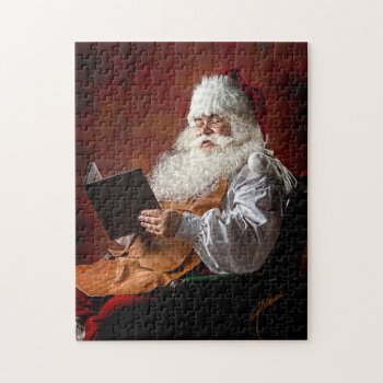 Santa Claus Reading Christmas Story Holiday Jigsaw Puzzle by UniqueChristmasGifts at Zazzle