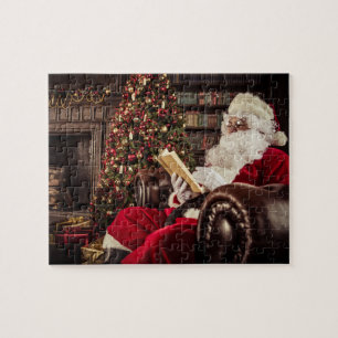 Santa Claus Reading In Library Christmas Holidays Jigsaw Puzzle