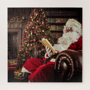 Santa Claus Reading In Library Christmas Holidays Jigsaw Puzzle