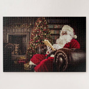 Santa Claus Reading In Library Christmas Holidays Jigsaw Puzzle