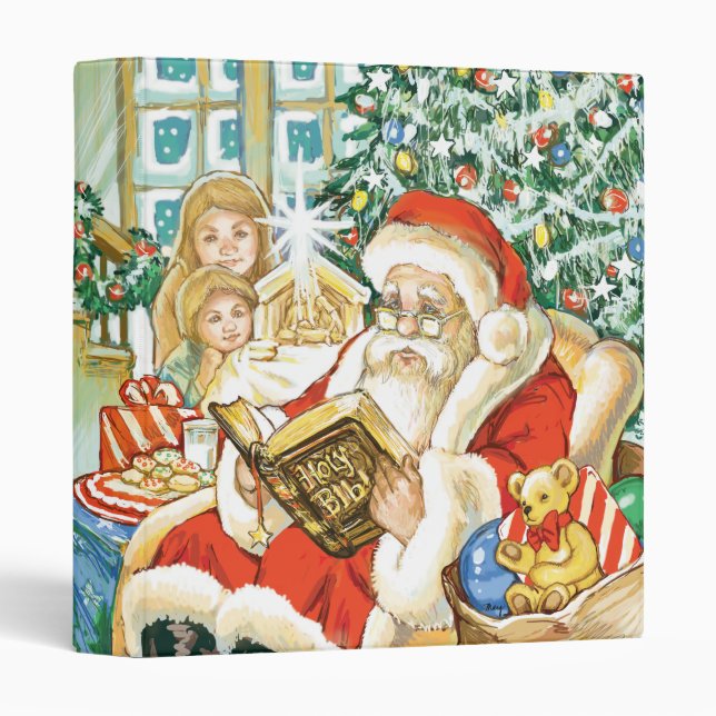 Santa Claus Reading the Bible on Christmas Eve 3 Ring Binder (Front/Spine)