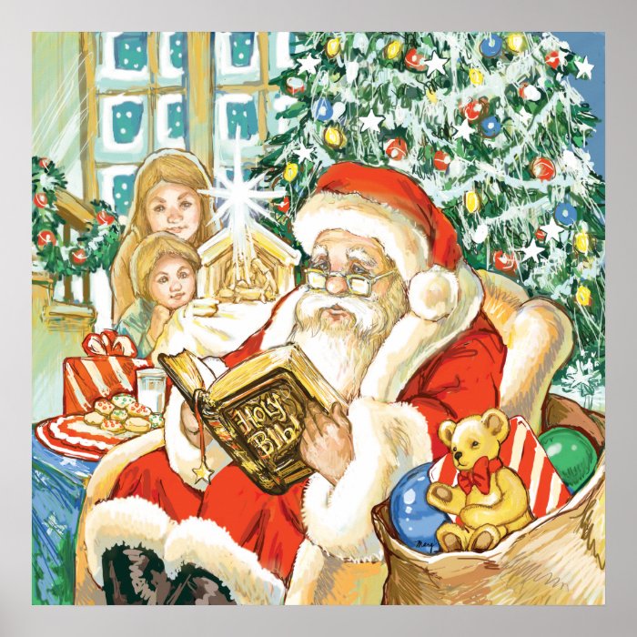 Santa Claus Reading the Bible on Christmas Eve Posters