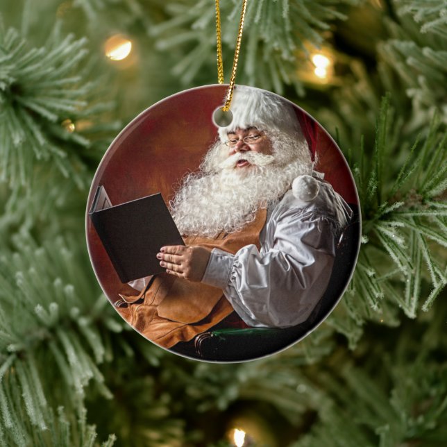 Santa Claus reads book Ceramic Ornament (Tree)