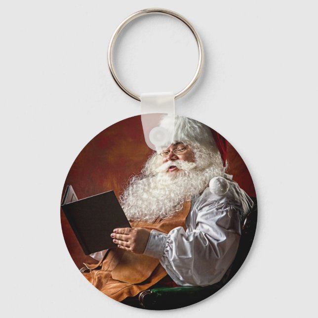 Santa Claus reads book Keychain (Front)