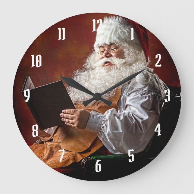 Santa Claus reads book Large Clock (Front)