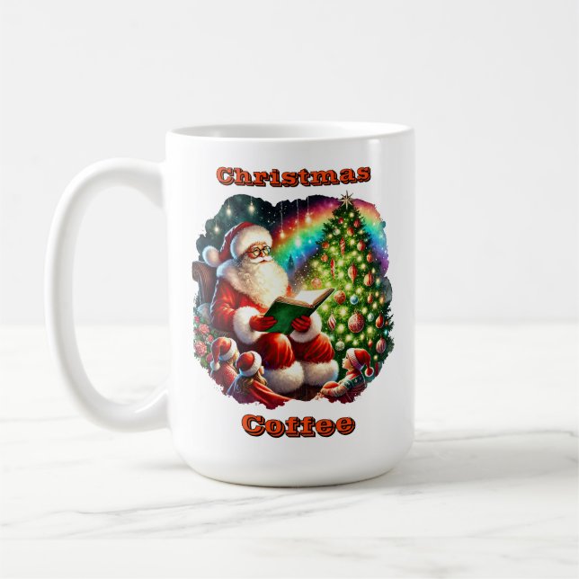 Santa Claus Reads Stories by the Christmas Tree Coffee Mug (Left)