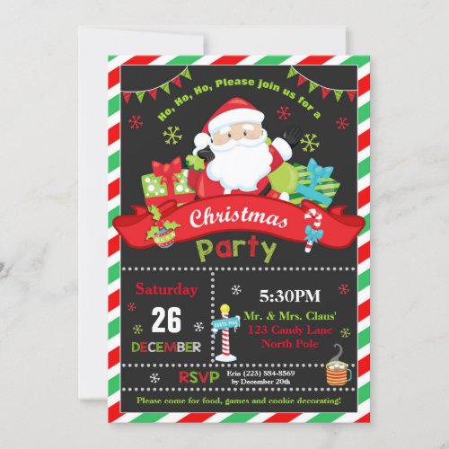 Santa Claus Red and Green Christmas Party Invitation