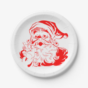 Santa Claus Red and White Christmas Paper Plates