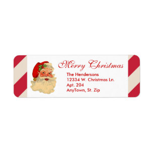 Santa Claus Red Candy Cane Stripe Custom Christmas Label